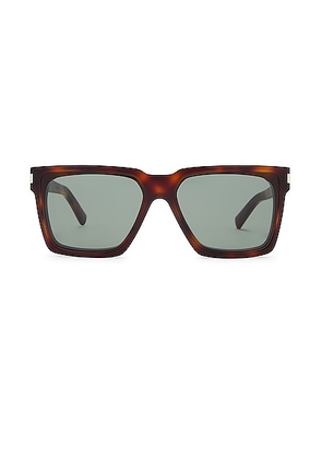 Saint Laurent Rectangular Sunglasses in Havana & Green - Brown. Size all.