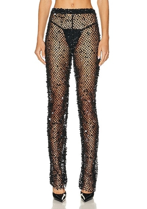 Lapointe Net Mesh Sequin Flare Leg Pant in Black - Black. Size 0 (also in 2, 4, 6, 8).