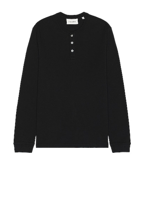 FRAME Duo Fold Long Sleeve Henley in Black - Black. Size M (also in ).