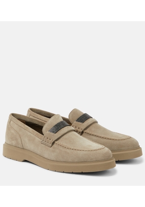 Brunello Cucinelli Embellished suede penny loafers