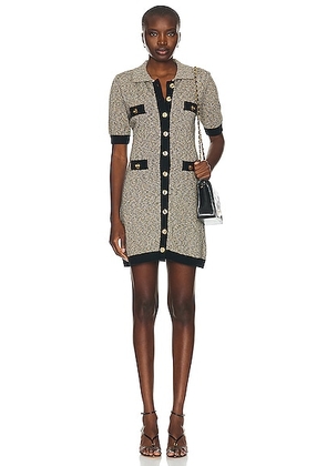 MATTHEW BRUCH Tweed Knit Collared Button Up Mini Dress in Black - Grey. Size 2 (also in 3, 4).