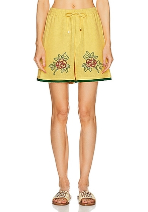 HARAGO Embroidered Shorts in Yellow - Yellow. Size L (also in M, S, XL/1X).