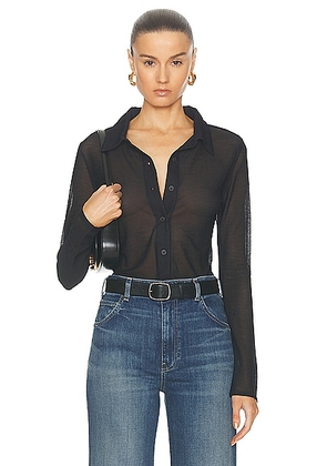 SPRWMN Mesh Knit Button Up Top in Black - Black. Size M (also in S, XS).
