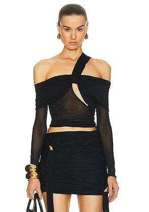 Blumarine Off The Shoulder Cut Out Top in Black - Black. Size 36 (also in 38, 40).