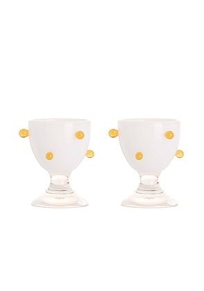 Maison Balzac 2 Pomponette Egg Cups in Clear  White  & Yellow - White. Size all.