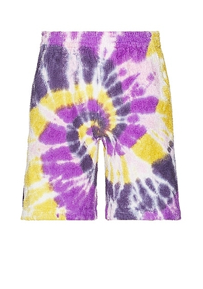 South2 West8 String Easy Short Cotton Pile Tie Dye in B-Yellow & Purple - Multi. Size L (also in M, S, XL/1X).