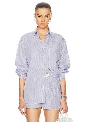 Sporty & Rich Embroidered Oversized Shirt in White & Navy Thin Stripe - Blue. Size L (also in M, S, XS).