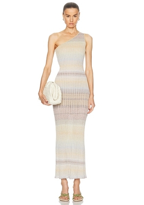 Missoni One Shoulder Long Dress in Multicolor With Beige & Silver Shades - Beige. Size 40 (also in ).