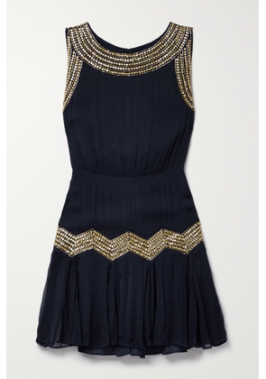 RIXO - Janette Bead-embellished Crepon Mini Dress - Blue - UK 6,UK 8,UK 10,UK 12,UK 14,UK 16,UK 18,UK 20