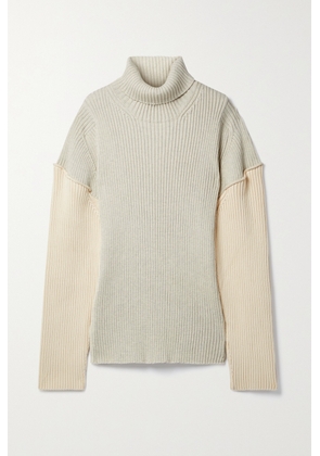 The Row - Dua Two-tone Ribbed Cotton And Cashmere-blend Sweater - Neutrals - x small,small,medium,large,x large