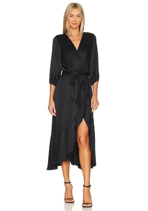 Bobi Ruffle Surplice Midi Dress in Black. Size L, S.
