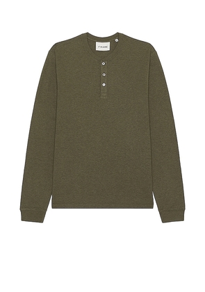 FRAME Duo Fold Long Sleeve Henley in Olive. Size XL/1X.
