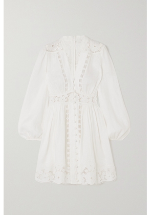 Zimmermann - + Net Sustain August Guipure Lace-trimmed Gathered Linen Mini Dress - Ivory - 00,0,1,2,3,4