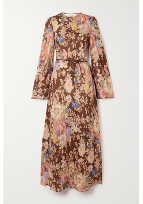 Zimmermann - + Net Sustain August Belted Floral-print Linen Maxi Dress - Brown - 00,0,1,2,3,4