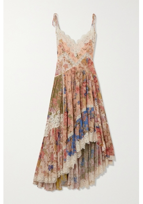 Zimmermann - August Asymmetric Lace-trimmed Paisley-print Silk Midi Dress - Multi - 00,0,1,2,3,4