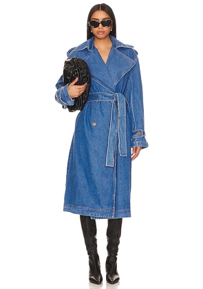 Bardot Oversized Denim Trench Coat in Blue. Size L, S, XS.
