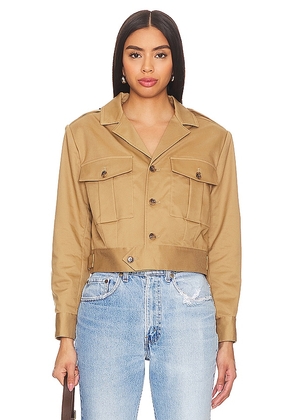 FRAME Utility Cropped Jacket in Tan. Size S.