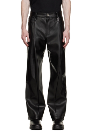 WOOYOUNGMI Black Pleated Faux-Leather Trousers