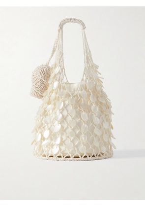 Magda Butrym - Devana Small Embellished Crocheted Cotton-blend And Leather Tote - Cream - One size