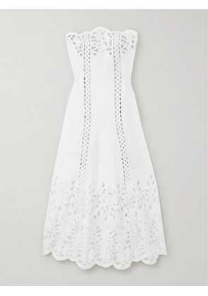 Oscar de la Renta - Strapless Broderie Anglaise Midi Dress - White - US0,US2,US4,US6,US8
