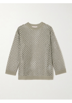 Valentino Garavani - Sequin-embellished Metallic Open-knit Linen-blend Sweater - Neutrals - x small,small,medium,large