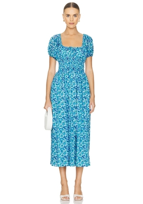 FAITHFULL THE BRAND Vineria Midi Dress in Blue. Size M, S, XL, XS.