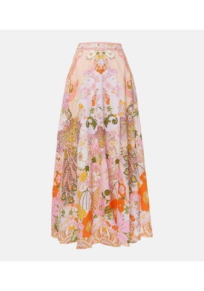 Camilla Embellished floral linen maxi skirt
