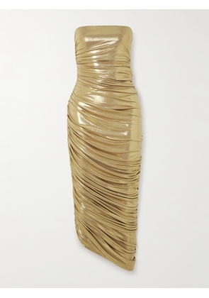 Norma Kamali - Diana Strapless Ruched Metallic Stretch-jersey Gown - Gold - xx small,x small,small,medium,large,x large