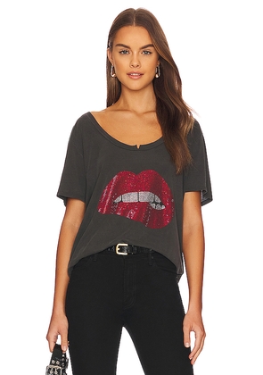 Lauren Moshi Delara Crystal Biting Lip Top in Black. Size M, XL, XS.