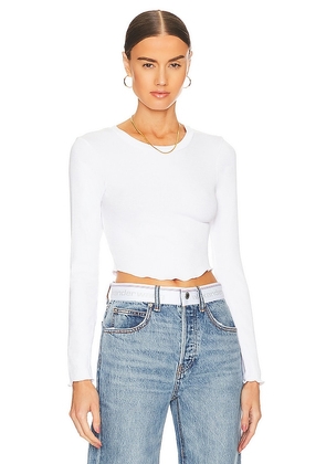 LNA Arya Cropped Long Sleeve Top in White. Size L, XL, XS.