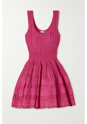 Alaïa - Ribbed Pointelle-knit Mini Dress - Pink - FR34,FR36,FR38,FR40,FR42,FR44