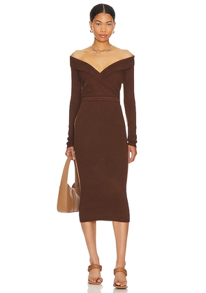 L'Academie Josephina Off Shoulder Dress in Chocolate. Size M, S, XS.
