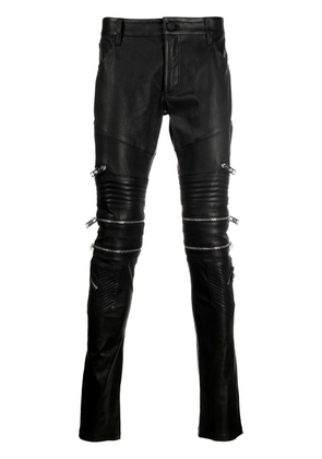 Philipp Plein zippered leather biker trousers - Black