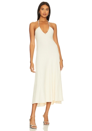 SIMKHAI Sadira Crystal Halter Midi Dress in Ivory. Size XS.