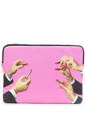 Seletti lipstick-print laptop case - Pink