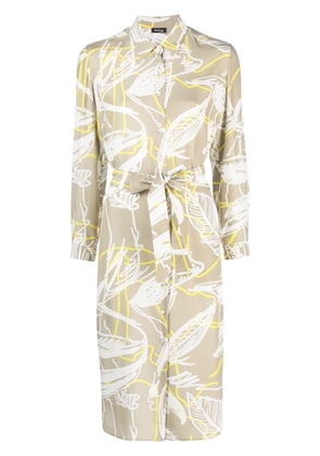 Kiton leaf-print silk midi shirtdress - Neutrals