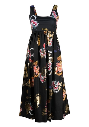 Cynthia Rowley Isla floral-print flared midi dress - Black