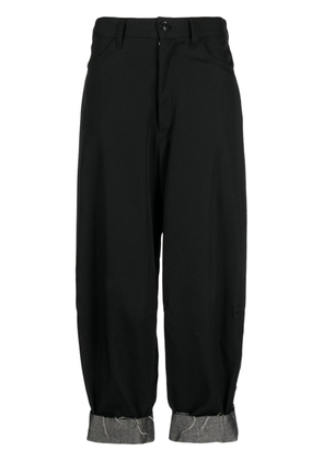 Y's stripe-detail wool tapered trousers - Black
