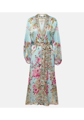 Camilla Embellished floral silk satin robe