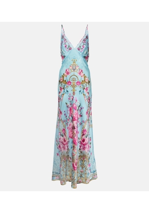 Camilla Embellished floral silk satin slip dress
