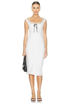 MAJORELLE Carmen Midi Dress in White. Size L, S, XL, XS, XXS.