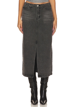 superdown Denim Midi Skirt in Black. Size S.