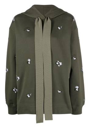 Patou floral-embroidered drawstring hoodie - Green