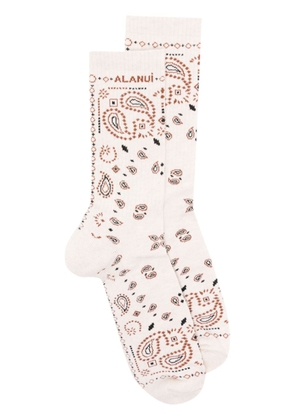 Alanui Bandana logo-embroidered ribbed-knit socks - Neutrals