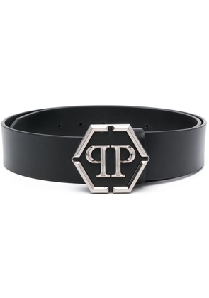 Philipp Plein logo-plaque leather belt - Black