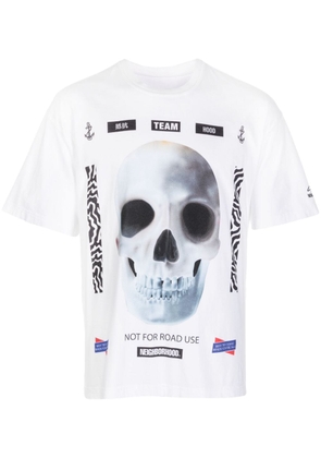 Neighborhood skull-print cotton T-shirt - White