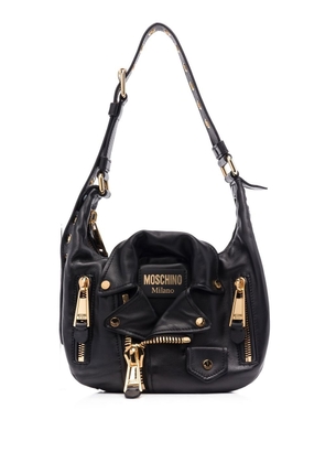 Moschino logo-plaque leather shoulder bag - Black