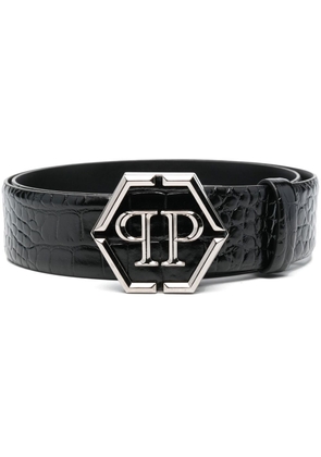 Philipp Plein hexagon logo-buckle leather belt - Black