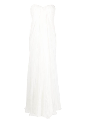 Alexander McQueen gathered silk-chiffon bustier gown - White