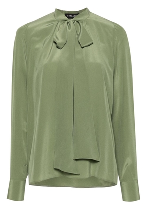 STYLAND neck-tie silk blouse - Green
